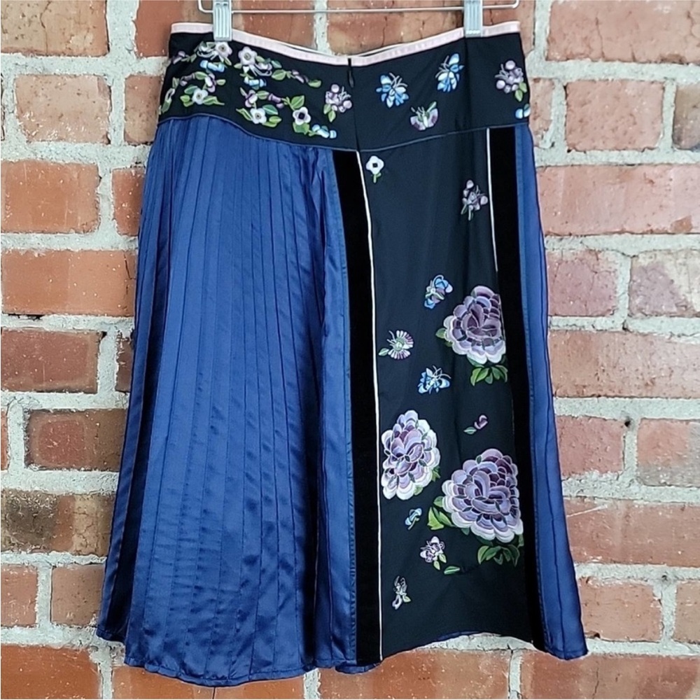 Anthropologie Odille silk and cotton panel embroidered skirt 4